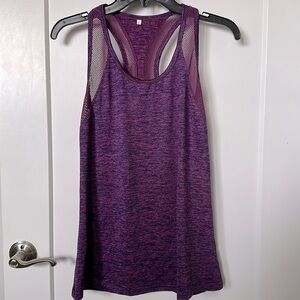 Purple Workout Tank Racerback Yoga Top Relaxed Fit Mesh Details